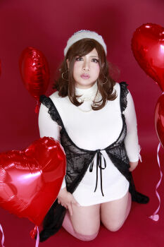 1girl asian breasts brown_hair chouzuki_maryou highres large_breasts photo_(medium) plump solo