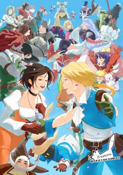 Rule 34 | 1other, 6+boys, 6+girls, absurdres, adelbert steiner, amarant coral, arm behind back, armor, arms behind head, ascot, baku (ff9), bandana over eyes, beard, beatrix (ff9), bib, black choker, black mage (final fantasy), blank (ff9), blonde hair, blue background, blue coat, blue eyes, blue headband, blue pants, blue vest, blue wrist cuffs, bow, brahne raza alexandros xvi, breasts, brown eyes, brown hair, brown helmet, burmecian, chef hat, choker, closed eyes, coat, colored skin, commentary request, confetti, cowboy shot, creature, cropped vest, crossed arms, crystal, doctor tot, dreadlocks, earrings, eiko carol, everyone, facial hair, final fantasy, final fantasy ix, fratley, garnet til alexandros xvii, gloves, green gloves, green vest, grey hair, grey skin, hair bow, hair over eyes, hat, hat feather, headband, helmet, highres, holding, holding hands, holding headgear, holding polearm, holding weapon, hoop earrings, horns, jester cap, jewelry, juliet sleeves, korean commentary, kuja, long sleeves, low ponytail, marcus (ff9), medium breasts, midriff, mikoto (ff9), mini wings, moogle, mouse boy, mouse girl, multiple boys, multiple girls, open mouth, outstretched arms, overalls, pants, pauldrons, pendant, pink coat, plate armor, polearm, ponytail, popped collar, puck (ff9), puffy sleeves, purple hair, quina quen, red coat, red gloves, red hair, red helmet, red shirt, red vest, ruby (ff9), shirt, shoulder armor, single horn, smile, striped clothes, striped pants, tabard, thorn (ff9), tongue, tongue out, top hat, twitter username, v, vest, weapon, wentyff14, white ascot, white gloves, white shirt, winged helmet, wings, wizard hat, wrist cuffs, yellow bow, yellow eyes, yellow overalls, zidane tribal, zorn (ff9)