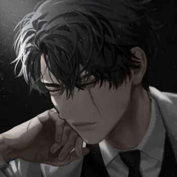 1boy black_eyes black_hair black_necktie black_vest blackbox_(blackbox9158) coat expressionless half-closed_eyes hand_on_own_chin head_rest heterochromia light_particles male_focus multiple_scars necktie omniscient_reader&#039;s_viewpoint open_clothes open_coat popped_collar portrait scar scar_across_eye scar_on_face scar_on_hand secretive_plotter shirt short_hair sidelighting solo vest white_coat white_shirt yellow_eyes yoo_joonghyuk