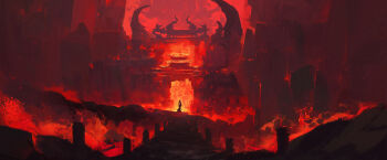 1girl hell highres holding holding_sword holding_weapon original red_theme ruan_zoe silhouette solo sword weapon