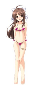 Rule 34 | 1girl, ahoge, aoi masami, arms behind back, barefoot, bikini, blush, bow, breasts, brown eyes, brown hair, choker, clothing cutout, full body, game cg, gluteal fold, hair bow, harukaze mai (tsmg nao!), heart, heart choker, heart cutout, heart o-ring, highres, jewelry, long hair, looking at viewer, medium breasts, micro bikini, navel, non-web source, o-ring, official art, open mouth, smile, solo, swimsuit, tachi-e, thigh gap, transparent background, ts magical girl nao, variant set