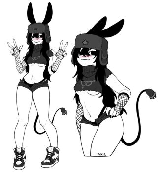 animal_ears black_hair breasts covered_erect_nipples no_nose rabbit_ears tagme thong toix22xiot underboob