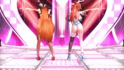 2girls 3d alternate_costume animal_ears animated artist_request ass_shake bare_legs bare_shoulders bikini blonde_hair blue_eyes blue_leotard braid breasts cleavage curvy dancing fake_animal_ears full_body gloves highleg highleg_leotard huge_breasts jiggle kamimura_maika leotard long_hair looking_at_viewer mikumikudance_(medium) multiple_girls official_alternate_costume onizaki_kirara pantyhose playboy_bunny purple_eyes rabbit_ears rabbit_tail shiny_clothes sound standing swimsuit tail taimanin_(series) taimanin_asagi taimanin_rpgx thong_bikini twintails very_long_hair video white_background wide_hips