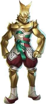 1boy artist_request clenched_hands demon_(megami_tensei) frown green_sash highres horns kin-ki_(megami_tensei) official_art oni persona persona_5 persona_5:_the_phantom_x pointy_shoes red_eyes sash sharp_teeth shin_megami_tensei shoes solo standing teeth third-party_source transparent_background