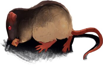 Rule 34 | angela he, animal focus, cheese, english text, food, glaring, highres, holding, holding food, looking at viewer, looking back, mouse (animal), no humans, non-web source, official art, red eyes, stop burying me alive beautiful!, text focus, transparent background