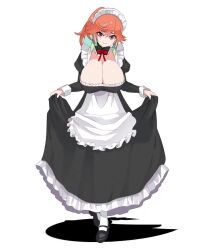 1girl alternate_costume animated apron aqua_hair bouncing_breasts breasts cleavage embarrassed full_body hololive hololive_english huge_breasts large_breasts long_hair looking_at_viewer looping_animation maid maid_headdress multicolored_hair orange_hair purple_eyes riqcrow shoes smile solo standing tagme takanashi_kiara video virtual_youtuber white_background