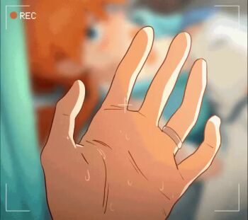 1boy 1girl animated baby bed blinking blue_eyes blurry blurry_background breast_sucking breastfeeding breasts depth_of_field hand_up hospital_bed hospital_gown husband_and_wife ikari_shinji indoors jewelry khyle. long_hair looking_at_viewer lying medium_breasts meme middle_finger neon_genesis_evangelion on_back one_breast_out orange_hair photo_background pov pov_hands recording ring scene_reference shinji&#039;s_fapping_hand_(meme) souryuu_asuka_langley sweat tagme video viewfinder wedding_ring