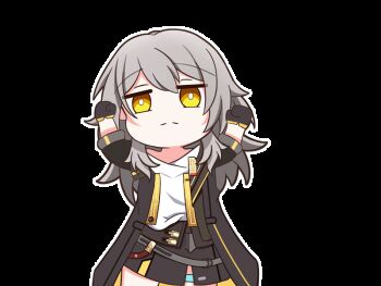 1girl animated animated_gif black_jacket chibi chinese_commentary closed_mouth commentary_request dancing grey_hair honkai:_star_rail honkai_(series) jacket looping_animation qianceng_de_xiao_xing shirt simple_background solo stelle_(honkai:_star_rail) trailblazer_(honkai:_star_rail) transparent_background white_shirt yellow_eyes