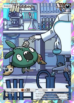 1other artist_name beaker blue_pants brown_hair card_(medium) chair character_name crumpled_paper drooling english_text feeding gen_5_pokemon grey_shoes indoors long_sleeves microscope nintendo office_chair official_art open_mouth pants pokemon pokemon_(creature) pokemon_card pokemon_focus pokemon_tcg pokemon_tcg_pocket saboteri_(savot) saliva scientist second-party_source sharp_teeth shoes short_hair sitting swivel_chair teeth test_tube test_tube_rack tile_floor tiles trading_card trash_can trubbish upper_teeth_only