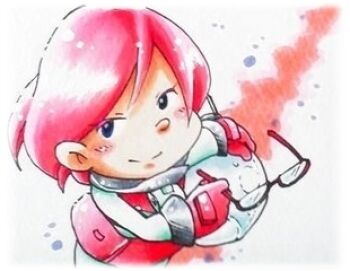 Rule 34 | 1girl, akira (8877ice), blue eyes, border, brittany (pikmin), closed mouth, commentary request, cowboy shot, glasses, gloves, helmet, holding, holding removed eyewear, holding unworn helmet, light blush, looking at viewer, lowres, miniskirt, nintendo, pikmin (series), pikmin 3, pink gloves, pink hair, pink skirt, radio antenna, red-framed eyewear, short hair, skirt, smile, solo, space helmet, spacesuit, traditional media, unworn eyewear, unworn helmet, white border