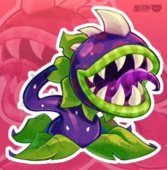 anadrawzone artist_name chomper_(plants_vs._zombies) leaf no_humans outline plants_vs._zombies sharp_teeth solo teeth tongue tongue_out white_outline zoom_layer