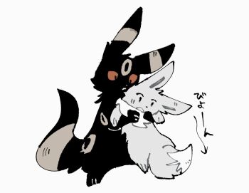 Rule 34 | alternate color, animal focus, black fur, closed mouth, eevee, full body, gen 1 pokemon, gen 2 pokemon, grey fur, lifting person, nintendo, open mouth, pokemon, pokemon (creature), shiny pokemon, simple background, umbreon, white background, zugvogel 0525