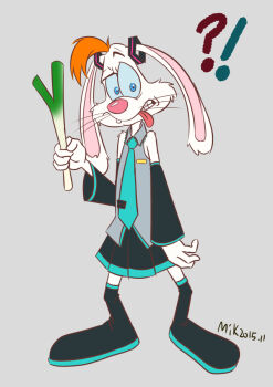 ! !? 1other aqua_necktie aqua_trim black_boots black_skirt black_sleeves black_thighhighs boots buck_teeth collared_shirt colored_sclera colored_shoe_soles commentary cosplay crossdressing dated detached_sleeves folded_twintails food forked_tongue frilled_shirt_collar frills fruit full_body furry furry_male grey_background grey_shirt hatsune_miku hatsune_miku_(cosplay) holding holding_food holding_fruit long_hair long_sleeves looking_at_viewer male_focus meme mikmix miniskirt necktie no_humans orange_hair pleated_skirt rabbit roger_rabbit shirt shoe_soles signature simple_background skirt sleeveless sleeveless_shirt sleeves_past_wrists spring_onion teeth thigh_boots thighhighs tie_clip tied_ears tongue tongue_out toon_(style) untucked_shirt vocaloid whiskers white_fur who_framed_roger_rabbit zettai_ryouiki