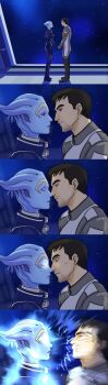 1boy absurdres almost_kiss asari_(mass_effect) commander_shepard commander_shepard_(male) dakkun39 highres holding_hands mass_effect_(series) mass_effect_2 samara_(mass_effect) tumblr