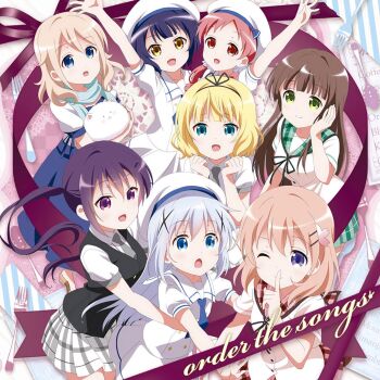 6+girls :d :o ;) age_difference album_cover angora_rabbit animal aoyama_blue_mountain beret black_ribbon blonde_hair blue_eyes blue_hair blue_necktie blush brown_hair child closed_mouth collared_shirt cover dress english_text finger_to_mouth gochuumon_wa_usagi_desu_ka? green_eyes green_skirt grey_necktie hair_ornament hairclip hand_on_own_face hat highres hoto_cocoa hoto_cocoa's_school_uniform jouga_maya kafuu_chino kafuu_chino's_school_uniform kirima_syaro long_hair looking_at_viewer multiple_girls natsu_megumi necktie official_art one_eye_closed open_mouth pink_hair plaid_clothes plaid_skirt pleated_skirt puffy_short_sleeves puffy_sleeves purple_eyes purple_hair rabbit red_eyes red_hair ribbon sailor_collar school_uniform serafuku shirt short_hair short_sleeves skirt smile tedeza_rize tedeza_rize's_school_uniform tippy_(gochiusa) twintails ujimatsu_chiya vest white_hat white_shirt x_hair_ornament yellow_eyes