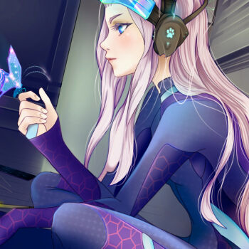 1girl bug butterfly cyber bug long_hair space white_theme