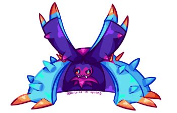 Rule 34 | artist name, fangs, gen 7 pokemon, highres, july-is-in-spring, looking at viewer, nintendo, no humans, pokemon, pokemon (creature), simple background, solo, spikes, toxapex, transparent background