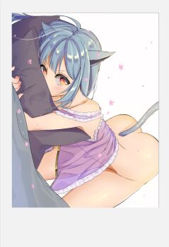 Rule 34 | 6 (roku), animal ears, ass, blue hair, final fantasy, final fantasy xiv, lingerie, miqo'te, pillow, tail, underwear