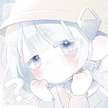 1girl ? aged_down alternate_costume blush cevio closed_mouth diamond_hair_ornament eyelashes eyes_visible_through_hair hat highres kafu_(cevio) kamitsubaki_studio kindergarten_uniform long_sleeves looking_at_viewer school_hat short_hair solo square thk_41 upper_body utaite white_hair yellow_hat