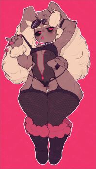 1girl aliasing arm_up armpits artist_name bandeau black_bandeau black_boots black_leotard black_sclera black_thighhighs body_fur body_writing boots breasts brown_fur candy cat_o&#039;_nine_tails center_opening character_name collar colored_sclera eating eyewear_on_head facial_tattoo female_focus fishnet_leotard fishnet_thighhighs fishnets food full_body fur-trimmed_boots fur_trim furry furry_female garter_straps gen_4_pokemon gluteal_fold half-closed_eyes hand_up heart highres holding holding_whip knee_boots leotard lok_luk lollipop long_animal_ears looking_up lopunny mature_female medium_breasts mouth_hold navel nintendo open_clothes open_leotard outline pinky_out pokemon pokemon_(creature) rabbit_ears rabbit_girl rabbit_tail raised_eyebrows red_background red_eyes round_eyewear see-through_clothes see-through_leotard shading_eyes short_tail signature simple_background skindentation solo spiked_collar spikes standing stitched_arm stitches strapless sunglasses tail tattoo thick_thighs thighhighs thighs too_many_watermarks twitter_username two-tone_fur watermark whip white_outline wide_hips yellow_fur zipper zipper_pull_tab