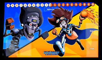 1girl absurdres angela_anaconda angela_anaconda_(character) cape cosplay digimon fire goggles goggles_on_head highres nanette_manoir solo bad_tag yagami_taichi yagami_taichi_(cosplay)