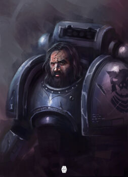 1boy a_song_of_ice_and_fire adeptus_astartes armor beard black_eyes closed_mouth commentary crossover english_commentary facial_hair game_of_thrones greyscale highres long_hair looking_at_viewer male_focus mlw_creative monochrome no_headwear pauldrons photoshop_(medium) sandor_clegane scar scar_on_face science_fiction shoulder_armor solo teeth upper_body upper_teeth_only warhammer_40k world_eaters