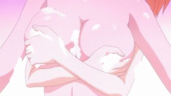 00s 10s 2girls animated animated_gif bath breasts bubble grabbing_another's_breast groping hinako_(issho_ni_training) hiyoko_(issho_ni_training) issho_ni_training large_breasts multiple_girls nude