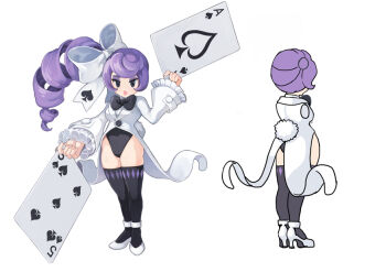 2girls ace_(playing_card) ace_of_spades anime_coloring argyle_clothes argyle_thighhighs artist_request asgard asymmetrical_bangs black_bow black_eyes black_leotard black_thighhighs bow breasts buttons card coat coattails collared_shirt dress_shirt drill_hair drill_ponytail eyeshadow facing_viewer five_of_spades foxy_(asgard) frilled_sleeves frills from_behind hair_bow half_updo high_heels high_ponytail impasto lapels legs_together leotard light_blush lips lipstick long_sleeves makeup medium_breasts multiple_girls multiple_views nexon no_nose nontraditional_playboy_bunny official_art oversized_object parted_lips pink_lips playboy_bunny playing_card ponytail print_bow production_art pumps purple_eyeshadow purple_hair rabbit_tail second-party_source shawl_lapels shirt shoe_soles shoes side_ponytail skindentation sleeves_past_wrists spade_(shape) swept_bangs tail tailcoat tailcoat_playboy_bunny thighhighs undershirt white_bow white_coat white_shirt white_shoes white_sleeves white_tail white_tailcoat wide_sleeves