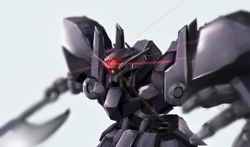 axe commentary_request glowing glowing_eyes graze_ein gundam gundam_tekketsu_no_orphans holding holding_axe kagerou_(gigayasoma) mecha mecha_focus mobile_suit no_humans one-eyed red_eyes robot science_fiction solo upper_body white_background