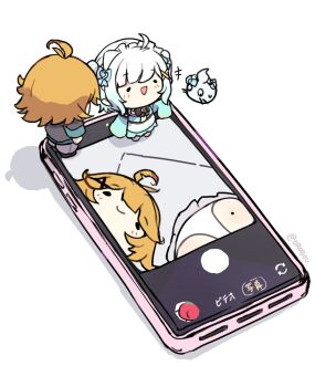 Rule 34 | 2girls, :>, :d, blonde hair, cellphone, cellphone photo, densetsu.exe, dokibird, dokibird (bounty hunter), dress, feather hair, figures taking selfie (meme), ghost, ghost girl, gradient hair, green dress, green hair, green sleeves, hair ornament, hashtag-only commentary, highres, indie virtual youtuber, maid headdress, meme, mini person, mint fantome, mole, mole on ass, multicolored hair, multiple girls, open mouth, orobou, panties, pantyshot, phone, selfie, signature, smartphone, smile, solid circle eyes, standing on object, striped blush, triangular headpiece, two side up, underwear, upskirt, user interface, viewfinder, virtual youtuber, white hair, wisps (mint fantome), x hair ornament