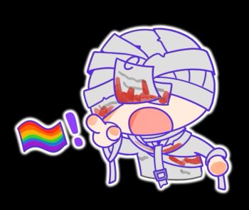 ! 1boy aleph_(reverse:1999) bandaged_head bandages chibi covered_eyes cropped_torso open_mouth pointing rainbow_flag reverse:1999 shirt solo the_idealist_(reverse:1999) upper_body white_shirt yi_ke_mantou