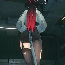 1girl 3d animal_ears animated ass ass_focus ass_shake asymmetrical_legwear audible_music black_garter_straps black_hair black_pantyhose black_thighhighs boots bouncing_ass crop_top cropped_jacket female_focus fingerless_gloves fingernails from_behind from_below fur-trimmed_sleeves fur_collar fur_trim bad_tag garter_straps gloves green_jacket huge_ass jacket jane_doe_(zenless_zone_zero) jiggle legs_up long_hair low_ponytail lying midriff mouse_girl mouse_tail multicolored_hair on_back pantyhose pantyhose_under_shorts ponytail shorts single_garter_strap single_leg_pantyhose single_thighhigh solo sound tagme tail thighhighs torn_clothes torn_pantyhose torn_thighhighs video walking zenless_zone_zero