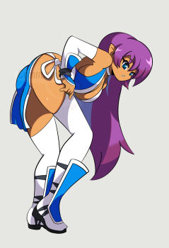 Rule 34 | 1girl, ass, blue eyes, breasts, cleavage, crossover, dark-skinned female, dark skin, datwondoude, dead or alive, kasumi (doa), kasumi (doa) (cosplay), large breasts, long hair, ninja, pelvic curtain, pointy ears, purple hair, shantae, shantae (series), thighhighs, very long hair