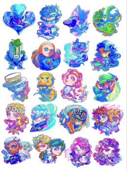 4girls 6+others animal_ears aqua_eyes aqua_sailor_collar aqua_shirt arm_support armor arnold_(jojo) bad_company_(stand) bandaid bandaid_on_face bandaid_on_nose battle_tendency black_eyes black_mask black_shirt blonde_hair blue_armor blue_coat blue_eyes blue_gloves blue_hair blue_helmet blue_jacket blue_pants blue_shoes bow brown_gloves brown_hair buzz_cut caesar_anthonio_zeppeli cassock cat_ears cd chibi chibi_only clothing_cutout coat colored_sclera colored_skin commentary_request compound_eyes crazy_diamond cropped_torso danny_(jojo) dark-skinned_male dark_skin diamond_wa_kudakenai dice diego_brando dio_brando dual_persona echoes_(stand) echoes_act1 echoes_act2 echoes_act3 enrico_pucci esidisi facial_hair facial_mark feathers fingerless_gloves gakuran gloves green_bow green_eyes green_helmet green_scarf green_sweater grey_shirt grin hair_ornament hairband hat hat_bow hazekura_mikitaka head_wings headband heart heaven's_door helmet higashikata_tsurugi high_collar highres hirose_yasuho holding_cd horns horse hydrokinesis ice_cream_cone jacket jojo_no_kimyou_na_bouken jojolion jonathan_joestar joseph_joestar joseph_joestar_(young) kanedaichi_toyohiro kars_(jojo) kawajiri_kosaku kawajiri_shinobu killer_queen kira_yoshikage knee_pads long_hair looking_at_another looking_at_viewer male_focus military_vehicle motor_vehicle multiple_boys multiple_girls multiple_others no_humans origami_frog paisley_park_(stand) pants phantom_blood pink_eyes pink_hair pink_scarf pink_skin popped_collar purple_hair purple_headband purple_sclera red_hot_chili_pepper_(stand) sailor_collar scarf school_uniform sheer_heart_attack shirt shizuka_joestar shoes short_hair silver_bullet_(jojo) simple_background slit_pupils smile sparkle stand_(jojo) star_(symbol) star_platinum steel_ball_run stone_ocean stray_cat_(jojo) striped_clothes striped_scarf sugimoto_reimi sunglasses sweater tank the_hand_(stand) top_hat trap triangle_print ufo_ornament user_interface uu0000322 very_short_hair wamuu water white_background white_hair white_pants whitesnake_(stand) wing_hair_ornament wings wristband yamagishi_yukako yellow_hairband yellow_scarf