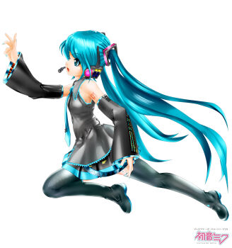 1girl 3d absurdres aqua_eyes aqua_hair artist_request blue_necktie detached_sleeves full_body grey_shirt hatsune_miku highres long_hair necktie non-web_source shirt simple_background sleeveless sleeveless_shirt solo source_request twintails very_long_hair vocaloid white_background