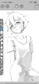 1boy bandaid bandaid_on_face basil_(faraway)_(omori) basil_(omori) expressionless flower hair_behind_ear hair_flower hair_ornament highres hospital_gown lineart omore47858045 omori screencap solo