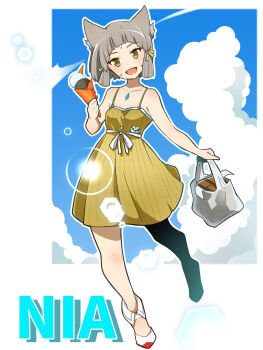 1girl animal_ears cat_ears cat_girl head_tilt highena highres nia_(fancy_sundress)_(xenoblade) nia_(xenoblade) shoes solo white_shoes xenoblade_chronicles_(series) xenoblade_chronicles_2