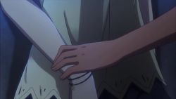 3girls against_wall animated blonde_hair caren_hortensia chloe_von_einzbern denim denim_shorts fate/kaleid_liner_prisma_illya fate_(series) french_kiss frottage hat illyasviel_von_einzbern indoors kiss multiple_girls pink_hair red_eyes screaming shorts silver_hair sound subtitled voyeurism video yellow_eyes yuri