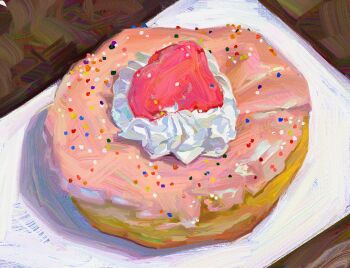cake food food_focus from_above fruit highres no_humans original painterly sprinkles twulfs whipped_cream