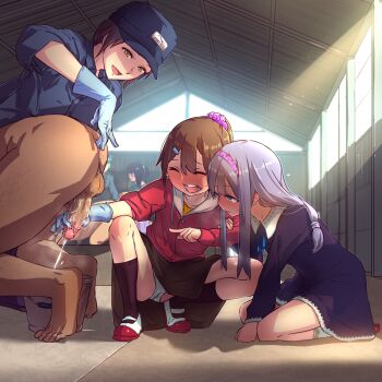 2boys 5girls age_difference anal_fingering arm_grab bad_id bad_pixiv_id barefoot blue_eyes blush bucket closed_eyes clothed_female_nude_male cum cum_bucket cum_in_container dress ejaculation erection feet femdom fingering giggling gloved_handjob gloves handjob hat high_ponytail highres hood hoodie indoors jumpsuit kneeling laughing loli lolidom male_pubic_hair milking_handjob multiple_boys multiple_girls nude panties pantyshot penis penis_awe penis_milking pink_scrunchie pointing ponytail pubic_hair purple_dress pussy_juice_on_panties reverse_grip_handjob scrunchie shoes single_glove skirt socks squatting sweat tagme testicles toes uncensored underwear upskirt uwabaki wet wet_clothes wet_panties white_legwear white_panties yamada_(gotyui)