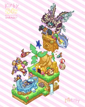 Rule 34 | 1up, animal, anniversary, artist name, bandana, bandana waddle dee, blue bandana, blue flower, blue hat, blush, blush stickers, broom, broom hatter, bug, butterfly, cerulean (kirby), character name, closed eyes, copy ability, copyright name, crown, dragon, dust, energy sphere (kirby), english text, fish, floating, flower, flying, galaxia (sword), grass, green flower, green hat, hammer, hat, highres, holding, holding animal, holding broom, holding fish, holding hammer, holding polearm, holding sword, holding weapon, insect, king dedede, kirby, kirby's return to dream land, kirby (series), landia, leaf kirby, magolor, magolor soul, mask, master crown, meta knight, morpho knight (butterfly), nintendo, no humans, open mouth, polearm, portal (object), puppet waddle dee, rayman limbs, red eyes, red hat, rock, sharp teeth, spear, star (symbol), stone kirby, striped background, sword, sword kirby, target, teeth, torkirby, tree, two-tone background, ultra sword kirby, umbrella, warp star, water, waterfall, weapon, wham bam rock