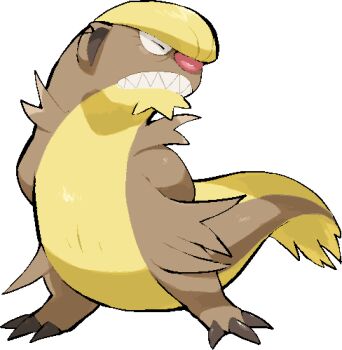 arms_behind_back claws closed_eyes commentary_request full_body gen_7_pokemon gumshoos kawaanago lowres nintendo no_humans pokemon pokemon_(creature) pokemon_focus sharp_teeth solo teeth transparent_background