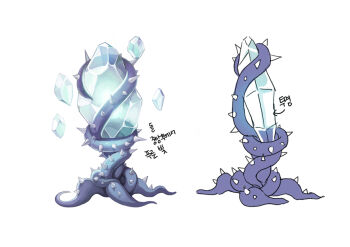 aqua_gemstone artist_request asgard character_request crystal dual_persona flat_color gem impasto korean_text monster monster_focus multiple_views nexon official_art production_art reference_sheet second-party_source simple_background spikes tentacles translation_request white_background