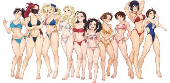 6+girls absurdres ahoge american_flag american_flag_bikini american_flag_print arm_on_own_head arm_up armpits arms_behind_back arms_up ayuhara_natsu bad_tag bandana barefoot bikini black_bikini black_hair blonde_hair blue_bandana blue_bikini blue_hair blush breasts brown_hair commentary_request commission completely_nude drill_hair embarrassed feet female_pubic_hair flag_print flag_print_bikini glasses hand_on_own_hip headband hibiki_ran highres iinchou_(justice_gakuen) justice_gakuen karuizawa_momo kasugano_sakura kazama_akira kirishima_yurika large_breasts lineup looking_at_viewer mask mishislover mouth_mask multicolored_bikini multiple_girls navel nude one_eye_closed pink_bikini pink_ribbon pointing polka_dot polka_dot_bikini ponytail print_bikini pubic_hair red_bikini red_hair red_ribbon ribbon side-tie_bikini_bottom small_breasts smile spanish_commentary strapless strapless_bikini street_fighter stretching striped_bikini striped_clothes swimsuit thighs tiffany_lords twin_drills twintails two-tone_bikini wakaba_hinata white_background white_bikini zaki_(justice_gakuen)