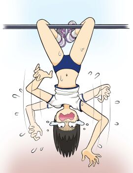 bat_(animal) bulma buruma gym_uniform highres horizontal_bar navel original stuck tai_yi_duan upside-down