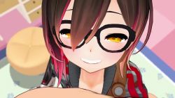 1girl 3d animated brown_hair glasses handjob hololive implied_handjob looking_at_viewer mikumikudance_(medium) pov rim_mmd roboco-san smile sound video virtual_youtuber yellow_eyes