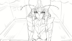 1girl animated apron arthropod_girl bandaid bandaid_on_cheek bandaid_on_face monochrome mosquito_girl mosquito_musume one-punch_man sketch solo tagme video