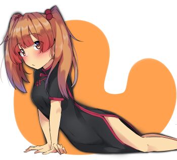 Rule 34 | 1girl, absurdres, alternate costume, black hat, black jacket, black skirt, blue eyes, blush, brown hair, china dress, chinese clothes, dress, garrison cap, girls und panzer, girls und panzer phase erika, grey shirt, hair tie, hat, highres, jacket, kshimu, kuromorimine military uniform, kuromorimine school uniform, long hair, miniskirt, orange hair, red skirt, rou leila, school uniform, shirt, side slit, skirt, twintails