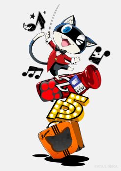 Rule 34 | > o, 1boy, ;3, ;d, amplifier, balancing, beamed eighth notes, beamed sixteenth notes, black bow, black bowtie, blue eyes, bow, bowtie, conductor, conductor baton, copyright name, copyright notice, dotted eighth note, eighth note, fangs, full body, head tilt, holding baton, instrument case, jacket, logo, long sleeves, looking at viewer, male focus, morgana (persona 5), musical note, official art, one eye closed, open mouth, outstretched arms, persona, persona 5, red jacket, saitou rokuro, second-party source, shirt, sleeve cuffs, smile, solo, standing, standing on one leg, traditional bowtie, white shirt