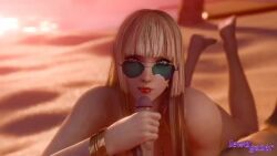 1girl 3d animated beach blonde_hair blue_eyes emilie_de_rochefort handjob kissing_penis lewdgazer lipstick_mark lipstick_mark_on_penis long_hair ocean penis pov sand sound sunglasses tagme tekken third-party_edit video
